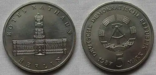 DDR Gedenk Münze 5 Mark Berlin Rotes Rathaus 1987 Stempelglanz (104099)