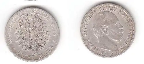 2 Mark Silbermünze Preussen Kaiser Wilhelm I. 1876 C Jäger 96  (114733)