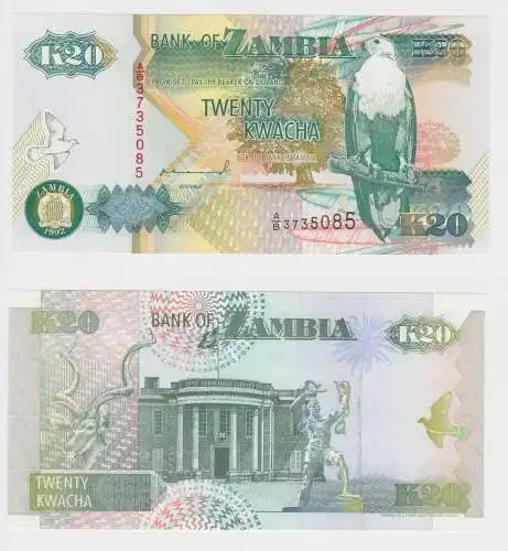 20 Kwacha Banknote Zambia Sambia 1992 kassenfrisch UNC (153330)