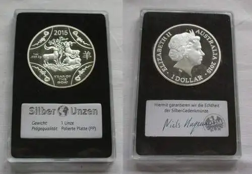 1 Dollar Silber Münze Australien Jahr der Ziege 1 Unze Silber 2015 (152466)