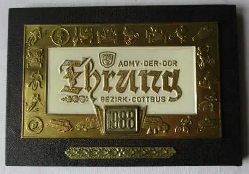 DDR Plakette ADMV der DDR Ehrung Bezirk Cottbus 1988 Motorsportverband (129712)