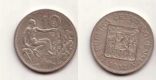 10 Kronen Silber Münze Tschechoslowakei 1932 (114316)