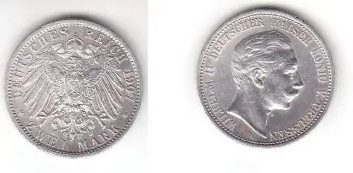 2 Mark Silbermünze Preussen Kaiser Wilhelm II 1907 Jäger 102  (112638)