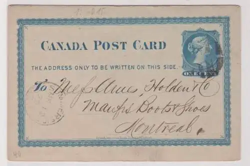 900368 alte Ganzsachen Postkarte 1 Cent Kanada Canada nach Montreal 1879