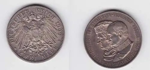 2 Mark Silbermünze Sachsen Universität Leipzig 1909 Jäger 138  (135592)