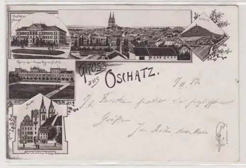 80825 Ak Lithographie Gruß aus Oschatz Ulanen Kaserne usw. 1897