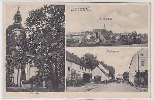 92969 Mehrbild Ak Liebenau Totalansicht, Kirche, Dorfstrasse 1913