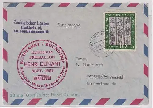 67152 Ballonpost holländisch Freiballon Henri Dunant Frankfurt a.M. Sept.1951