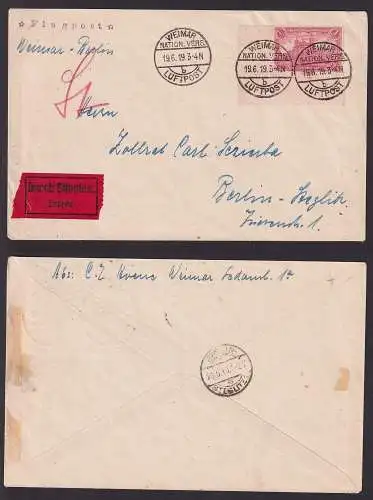 11809 Flugpost Brief Weimar Nationalversammlung Luftpost 19.6.1919 n. Berlin