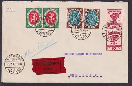 88097 Flugpost FDC Brief Weimar Nationalversammlung Luftpost 1.7.1919 n. Berlin