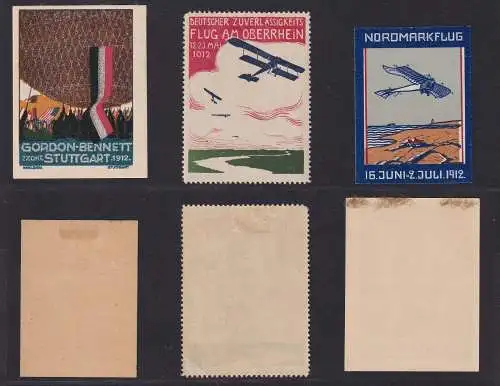 3 seltene Vignetten Luftfahrt Flugtage usw. 1912 (101871)