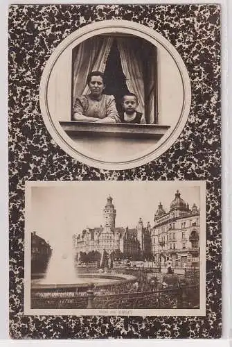 03050 Ak Gruß aus Leipzig Springbrunnen am Neuen Rathaus 1912