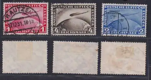 1,2,4 Reichsmark Zeppelin Briefmarken 1928/33 Michel 423,455,497 gest. (109472)