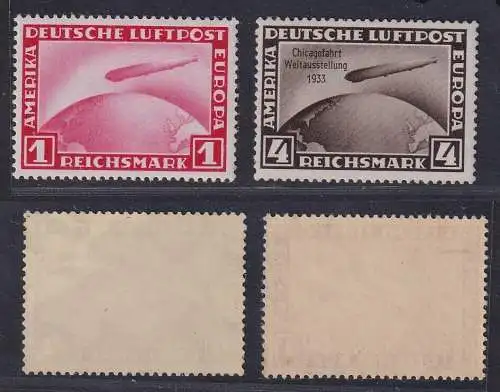 1 und 4 Reichsmark Zeppelin Briefmarken 1931/33 Michel 455,498 ** (102760)