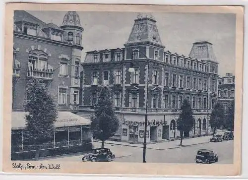 29440 Ak Stolp Słupsk in Pommern Am Wall mit Kino u. Gasthaus Franziskaner 1943