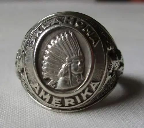 925er Sterling Silber Ring Oklahoma Amerika mit Ureinwohner Häuptling (159724)