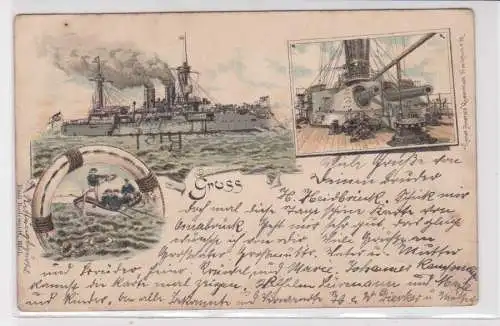 906779 Ak Lithografie Marine Kriegsschiffe Gruss aus Kiel 1897