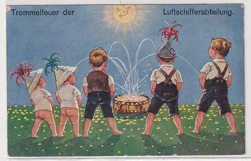 52254 Ak Humor Trommelfeuer der Luftschifferabteilung, Jungen beim Pinkeln 1917