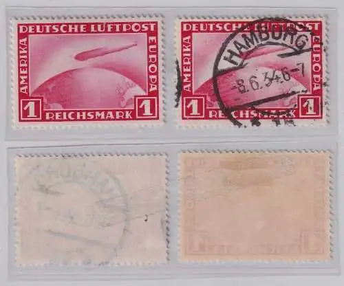 2 x 1 Reichsmark Zeppelin Briefmarken 1931 Michel 455 * und gest. (101384)