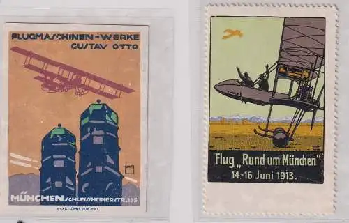 2 seltene Vignette Flugmaschinen Werke München Flug Rund um München 1913(107008)