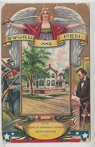 61643 Patriotika Präge Ak USA The Home of Abraham Lincoln Springfield Ill. 1911