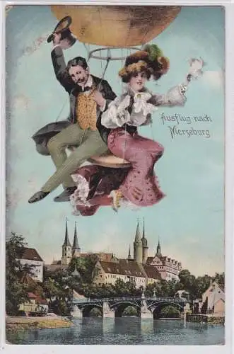 88559 Ballon Humor Ak Ausflug nach Merseburg 1910