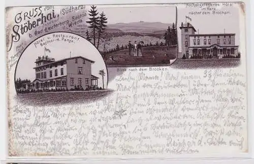 88445 AK Gruss vom Stöberhai (Südharz) b. Bad Lauterberg, Sachsa & Wieda 1894