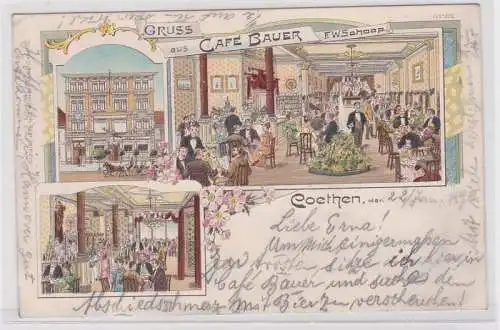 88893 Ak Lithographie Gruß aus Café Bauer Cöthen Köthen 1899