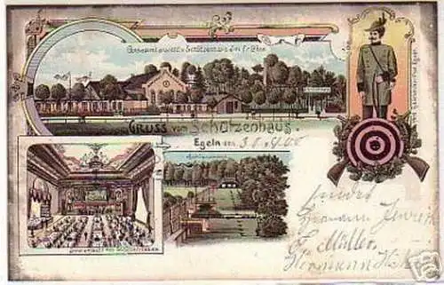 06548 Ak Lithographie Gruß vom Schützenhaus Egeln 1900