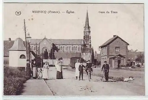 45342 Ak Wervicq (France) Èglise Gare du Tram 1916