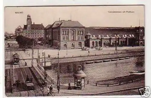 30324 Ak Malmö Centralstationen och Posthuset um 1930