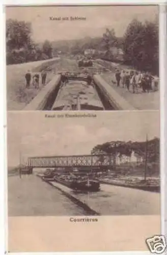 27935 Ak Courrieres Kanal mit Eisenbahnbrücke um 1915