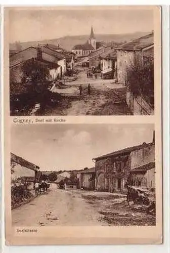 54539 Mehrbild Ak Cogney Frankreich France Dorf mit Kirche und Dorfstrasse 1917