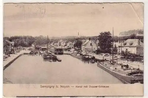 55243 Feldpost Ak Sempigny bei Noyon Kanal mit Doppel-Schleuse 1915