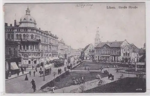 89287 AK Libau - Große Straße, Straßenansicht mit Straßenbahn und Kutsche 1921