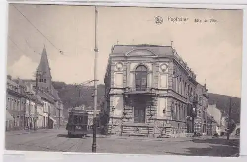 93812 Feldpost Ak Pepinster Belgien Hotel de Ville mit Strassenbahn 1915