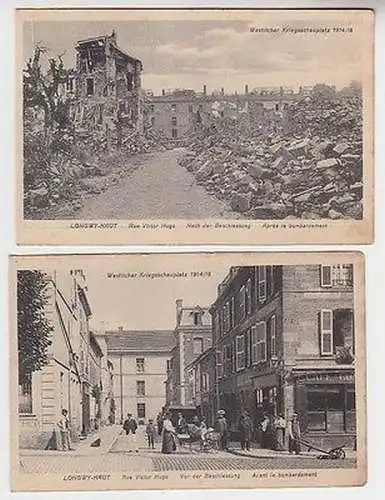 65269/2 Ak Longwy Haut Rue Victor Hugo vor und nach der Beschießung um 1916