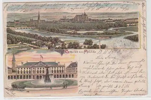 68537 Ak Lithographie Gruß aus Metz Totalansicht, Stadttheater 1900