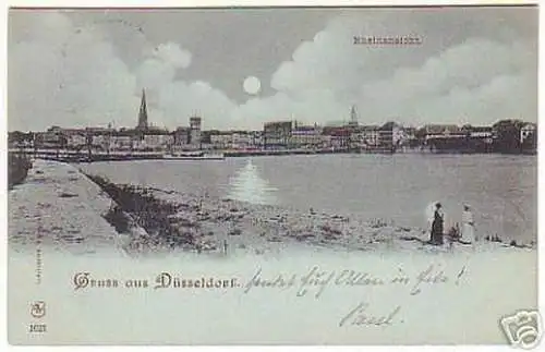 08759 Mondscheinkarte Gruß aus Düsseldorf Rheinansicht