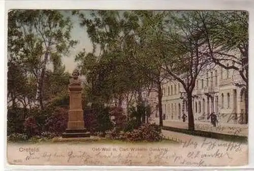 07966 Ak Crefeld Ostwall mit Carl Wilhelm Denkmal 1907