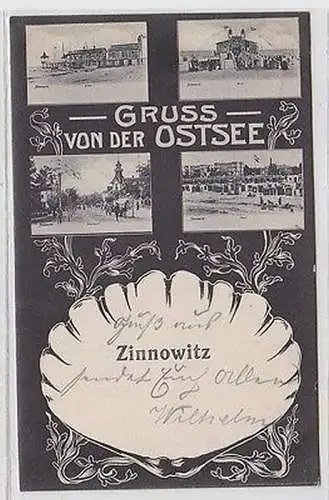 62594 Muschel Ak Gruss von der Ostsee Zinnowitz 1908