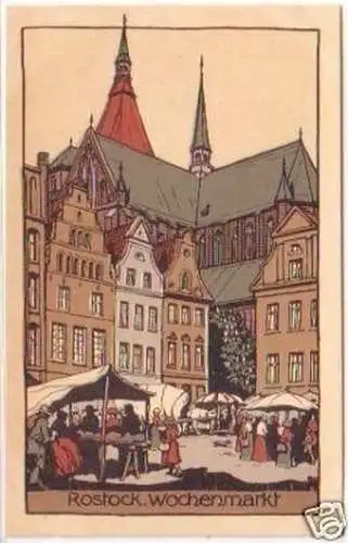 25607 Künstler Ak Rostock Wochenmarkt um 1920