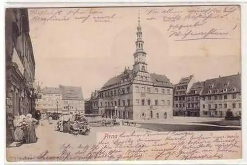 56112 Ak Pirna Marktplatz und Rathaus 1904