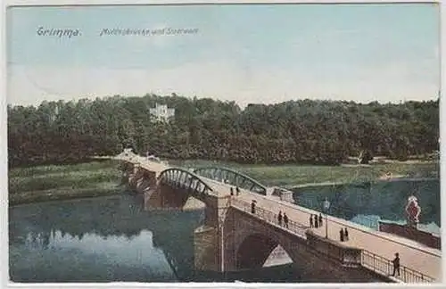 55433 Ak Grimma Muldenbrücke und Stadtwald um 1910