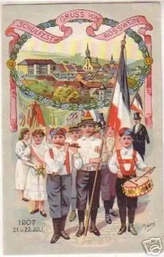 10588 Ak Lithographie Gruß aus Rosswein Schulfest 1907