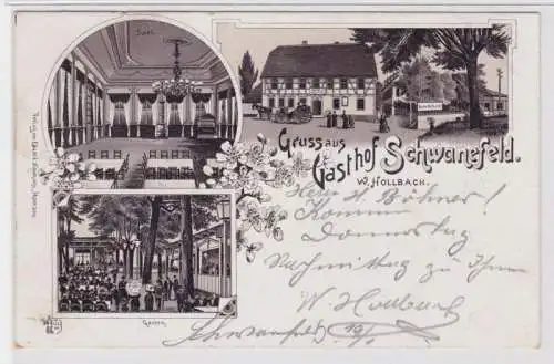 98289 Ak Lithographie Gruss aus Gasthof Schwanefeld bei Meerane 1897