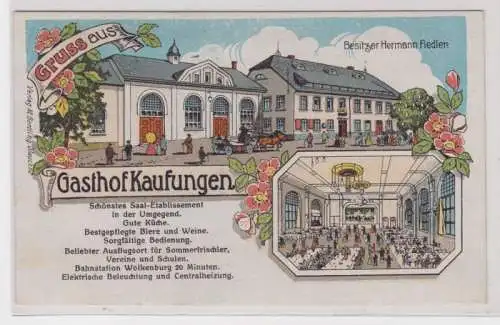 98297 Ak Lithographie Gruss aus Gasthof Kaufungen um 1920