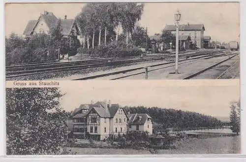 98561 Mehrbild Ak Gruß aus Stauchitz Bahnhof usw. 1908