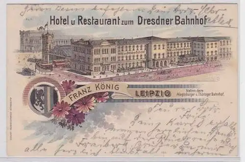 93669 Ak Lithographie Leipzig Hotel & Restaurant zum Dresdner Bahnhof 1899