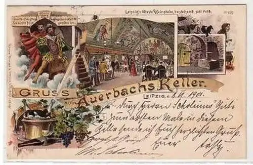 30/99 Ak Litho Gruss aus Auerbachs Keller Leipzig 1901